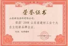 2008年山东省建材工业十大自主创新品牌企业